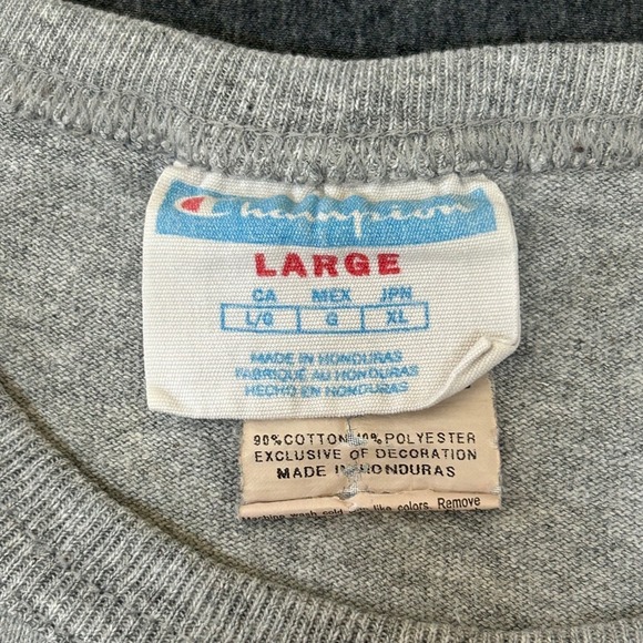 Champion Men's Large Gray Logo Tee‎ Classic Fit Embroidered Logo Sleeve Patch - Picture 4 of 7